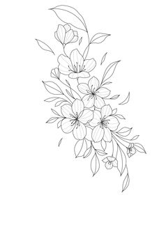 a black and white drawing of flowers on a white background