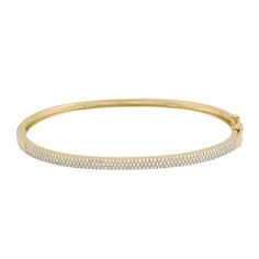 Classic 3-Row Diamond Pave Bangle Bangle Bracelet Gold, Pave Bangle, Classic Bangles, Diamond Huggie Earrings, Accesories Jewelry, Classic Bracelets, Wedding Jewelry Bracelets, Diamond Bangle, Hinged Bangle