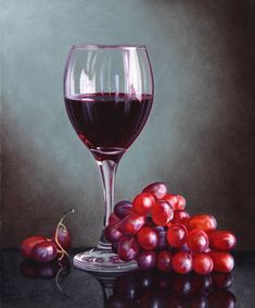 a painting of grapes and a glass of wine