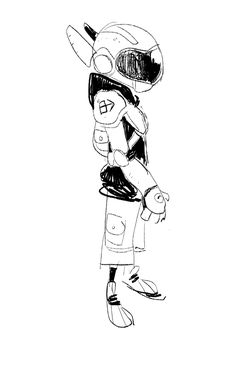 a black and white drawing of a person with a helmet on holding a baseball bat