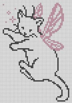 a cross stitch pattern with a cat wearing a tiara and holding a pink ribbon