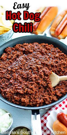 hot dog chili in a cast iron skillet