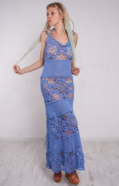 Look at this tremendous crochet maxi dress,  beachwear lacy linen sundress! This maxi crochet dress is of my own design and on-of-a-kind!This adorable crochet blue lacy  dress is made of sheer linen yarn. The crochet riverside dress can be  tight to the body or loose a bit and emphasizes all your charm and your refined image!.You won't remain anybody indifferent!  This crochet blue dress can be worn to the beach on your bikini as well as to any  event [ in that case you can wear this crochet dre Crochet Beach Wear, Blue Lacy, Linen Sundress, Marine Uniform, Crochet Dresses, Crochet Maxi Dress, Crochet Maxi, Maxi Sundress, Crochet Mini Dress