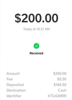 the receipt for $ 200 00 is shown in this screenshote image from an iphone