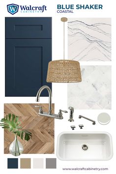 blue shaker color scheme with white sink and wood flooring