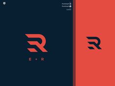 two different logos with the letter e and r on them, one is black and red