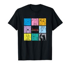 a black t - shirt with an image of the characters from adventure time on it