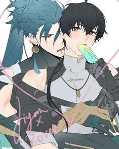 two anime characters one is brushing his teeth