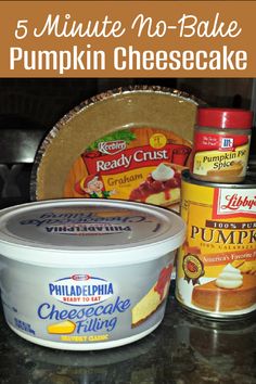 the ingredients to make pumpkin cheesecake are shown