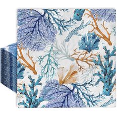 blue and orange seaweed napkins on white background