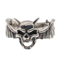 IF YOU REQUIRE A LARGER QUANTITY THAN IS SHOWING PLEASE CONTACT US WE MAY BE ABLE TO ACCOMMODATE YOU *   Vampire Bat Skull with Horns Ring *   Great biker ring,  made from .925 solid sterling silver *   M-Z+5  Sizes Available, If you would like a size outside this range, please contact us *   Postage is included with all items dispatched in the      UK *   If you change your mind for whatever reason we are      happy to accept a return, however, if your reason for      return is through no fault Punk Style Skull Ring For Halloween Collectible, Silver Skull Ring For Halloween Streetwear, Silver Skull Ring For Halloween, Silver Skull Ring For Biker Events And Halloween, Silver Edgy Skull Ring For Halloween, Edgy Silver Skull Ring For Halloween, Collectible Gothic Skull Ring, Gothic Jewelry For Biker Events And Halloween, Edgy Silver Rings For Streetwear