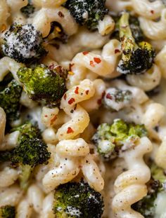 macaroni and cheese with broccoli sprinkled on top