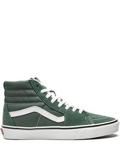 green suede side stripe detailing round toe front lace-up fastening logo patch at the tongue branded insole flat rubber sole These styles are supplied by a premium sneaker marketplace. Stocking only the most sought-after footwear, they source and curate some of the most hard to find sneakers from around the world. Vans Verdes, Green Vans, Sneakers Vans, Vans Sk8 Hi, Vans Shop, Sk8 Hi, Green Suede, Vans Sneakers, Green Shoes