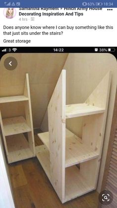 an instagram page with two wooden shelvings on the left and one empty shelf on the right