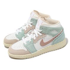 ad eBay - Nike Air Jordan 1 Mid SE GS Scalloped Edge Kids Youth Casual Shoes DZ5361-100 * S/N:  DZ5361100 * Color:  WHITE/PINK OXFORD-JADE ICE * Made In:  Vietnam * Condition:  Brand New With Box .