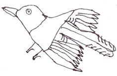 a drawing of a bird flying in the sky