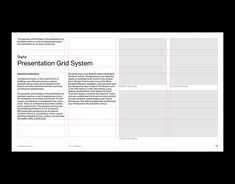 the presentation grid system is shown in black and white, with red lines on it