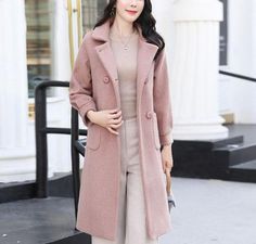 Pink Long Spring Coat (Beautiful) Casual Long Spring Wool Coat, Trendy Long Wool Coat For Spring, Long Pink Casual Outerwear, Pink Wool Coat With Lapel Collar For Fall, Casual Long Pink Outerwear, Spring Long Sleeve Solid Color Wool Coat, Spring Solid Color Long Sleeve Wool Coat, Spring Casual Long Wool Coat, Spring Solid Color Wool Coat