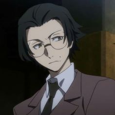 an anime character wearing glasses and a suit