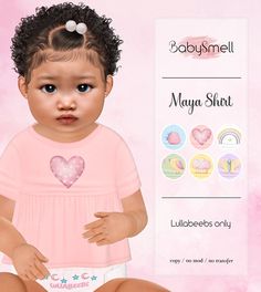 a digital painting of a baby girl with curly hair wearing a pink shirt and diaper