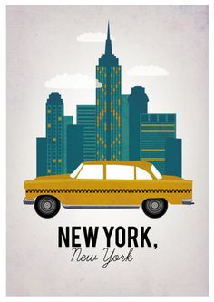 a yellow taxi cab with the words new york, new york on it's side