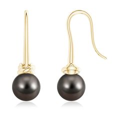 These pearl solitaire earrings in 14k yellow gold are designed in a stunning drop style and exude a distinctive charm. The fish hook curls into a knot and holds the luminous Tahitian cultured pearl at its base. Tahitian Pearl Earrings, Solitaire Earrings, Tahitian Pearls, The Fish, Pearl Drop Earrings, Gold Platinum, Pearl Drop, Tahiti, Fish Hook