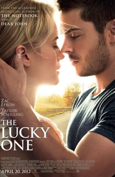 the lucky one by nicholas sparks is shown in front of an image of a man and woman