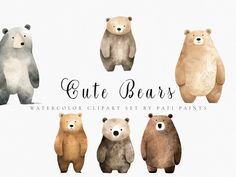 watercolor bear clipart set by pati paints on etsydraed paper