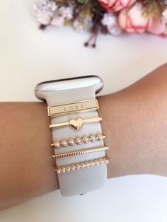 Apple Watch Charms, Gold Watch Band, Apple Watch Charm, Apple Electronics, Watch Charms, Dainty Gold Bracelet, Beautiful Anklet, Band Accessories, Apple Watch Accessories