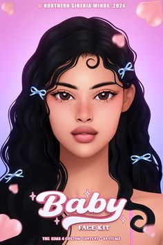 an animated image of a woman's face with hearts around her neck and the words baby face kit