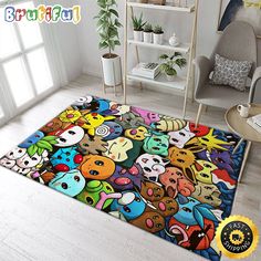 an area rug with many cartoon characters on it