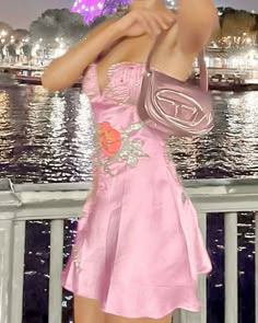 Girls night out | summer dress | formal dress | resort wear | summer outfit ideas | dinner outfit ideas | date night outfit ideas | fashion inspo | style ideas Barbie Inspo Outfits, Mini Satin Dress, Details Outfit, Magnolia Parks, Floral Embellishment, Bling Fashion, Asos Curve, Pink Outfits, Outfits Fashion