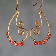 Scroll hoop earrings bridesmaid gift gift for her wedding | Etsy Spiral Shaped Red Jewelry For Gifts, Red Spiral Jewelry As Gift, Red Spiral Jewelry For Gifts, Hand Forged Red Jewelry For Gifts, Hand Forged Red Jewelry As A Gift, Red Copper Wire Wrapped Jewelry, Red Wire Wrapped Copper Jewelry, Unique Red Wire-wrapped Earrings, Dangle Wire Hoop Earrings As A Gift