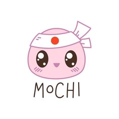 a cartoon character with the word mochi on it's forehead and eyes, in pink