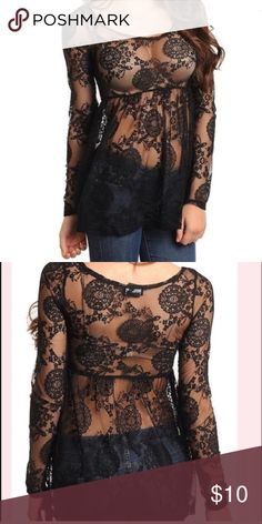 Sexy Black Sheer Lace Victorian ♥NEW Sexy Black Sheer Lace Victorian Romantic Long Sleeve  Babydoll Layer Blouse Tops Layered Blouse, Style Tops, Blouse Tops, Sheer Lace, Top Blouse, Womens Tops, Lace, Outfit Inspo, Long Sleeve