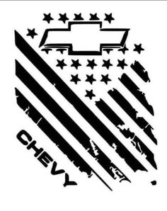 the chevrolet logo with stars and stripes in black on a white background, as well as an american flag