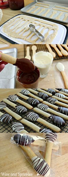 chocolate covered cookies being made on a table