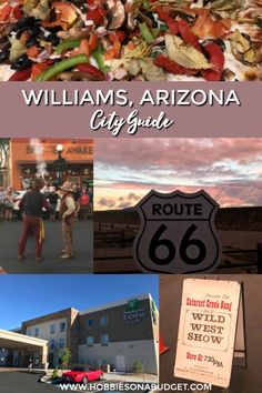 there are many different pictures with the words williams, arizona city guide on top of them