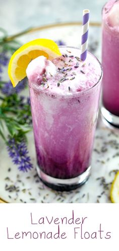 lavender lemonade floats on a plate