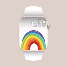 an apple watch with a rainbow on the screen