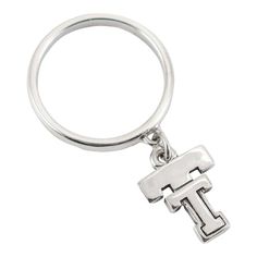 a metal keychain with the letter t in it's center and an initial on