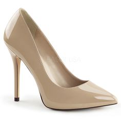 PLEASER AMUSE-20 Cream Pat Pumps - Shoecup.com Cream Heels, Pleaser Shoes, Light Up Shoes, Slip On Pumps, Platform Stilettos, Classic Pumps, 5 Inch Heels, Court Shoes, Platform Pumps