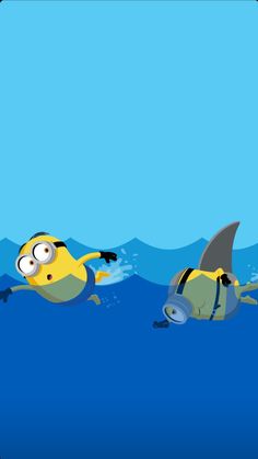 two cartoon characters are swimming in the ocean