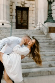 Editorial engagement photoshoot in downtown Tampa. The bride wears a short white bridal dress and the groom wears classic black pants and a white dress shirt City Engagement Pictures, Engagement Photos Downtown, Courthouse Wedding Photos, Short White Dress, Candid Engagement Photos, Le Meridien, Engagement Photography Poses, Cute Engagement Photos, Couple Engagement Pictures