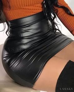 Lasaky - PU Leather High Waist Skirt Leather Skirt Outfit, Pu Leather Skirt, Bodycon Midi Skirt, High Waist Skirt, Wrap Around Skirt, Spring Skirts, Black Leather Skirts, Elegant Skirt, Black Midi Skirt