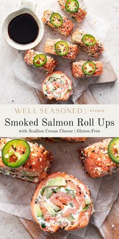 smoked salmon roll ups with cucumber, cream cheese and jalapeno