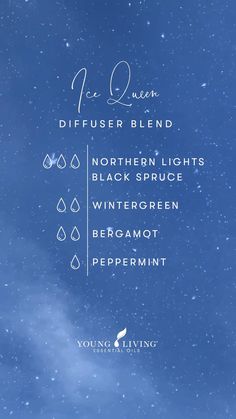 Feel like a princess or an unstoppable force with this Ice Queen diffuser blend. It combines the rich, woodsy, and invigorating scent of Northern Lights Black Spruce; the refreshing, minty, and stimulating hues of Wintergreen; the tart, citrus, and floral hints of Bergamot; and the the cool and herbal aroma of Peppermint essential oil. #disney #aromatherapy #diffuserblend #essentialoils #youngliving #yleo Northern Lights Black Spruce, Essential Oil Combos, Perfume Blends, Spruce Essential Oil, Eo Blends, Black Spruce