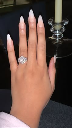 Off White Ombre Nails, Wedding Nails For Bride Almond Shape Ombre, Ombre White Nails Almond, Long Almond Ombre Nails, Nude To White Ombre Nails Almond, Elegant Long Almond Nails, Nude French Ombre Nails, Round Ombré Nails, Pink And White Ombre Nails Almond Shape