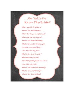 a black and white card with the words how well do you know the bride?