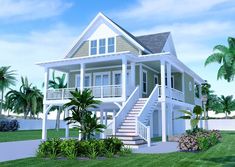 this is an artist's rendering of a house in the tropical style with palm trees